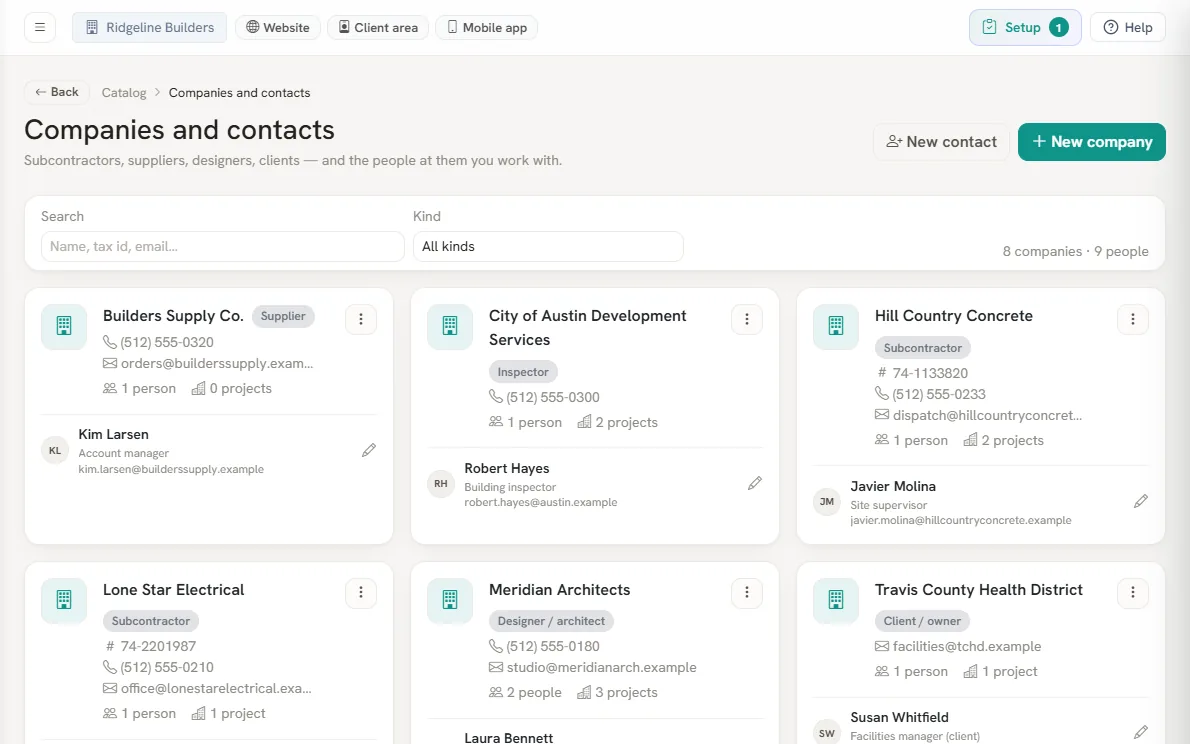 Companies and contacts