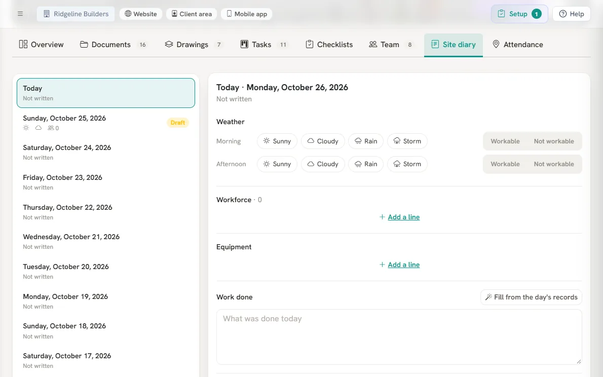 Site diary