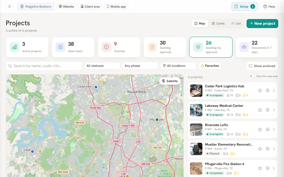 Projects on a map