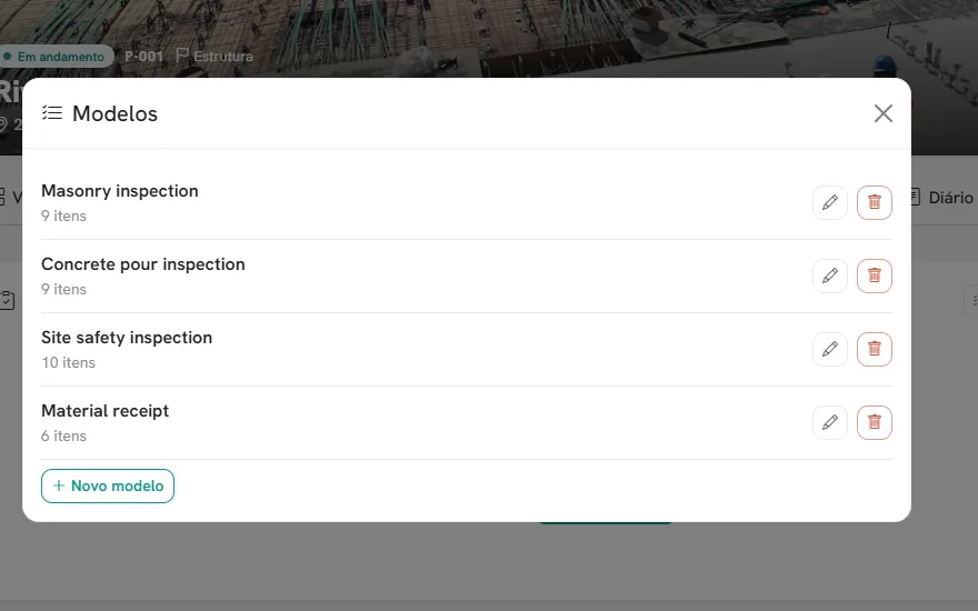 Checklists de inspeção