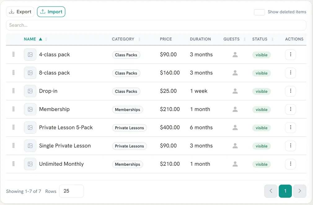 Memberships, class packs and pricing